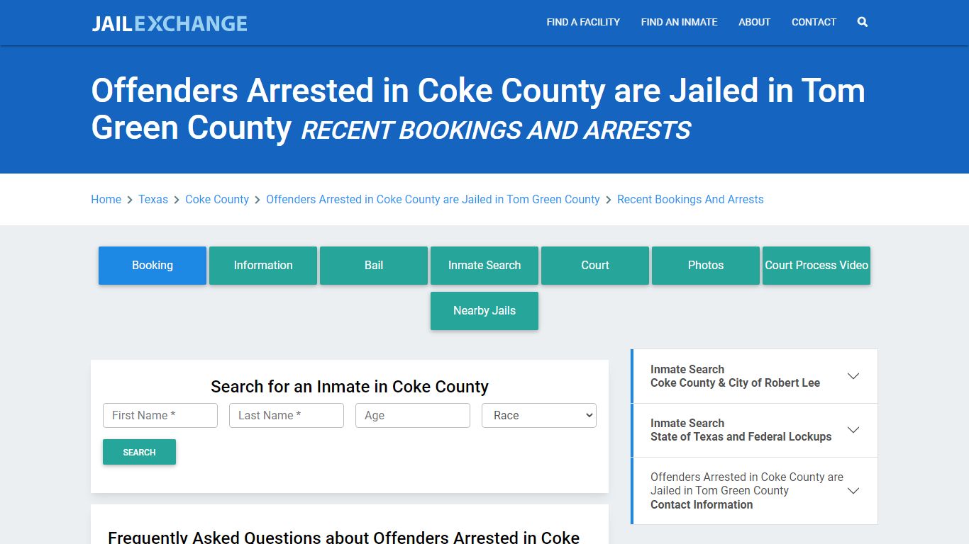 Offenders Arrested in Coke County are Jailed in Tom Green County TX ...