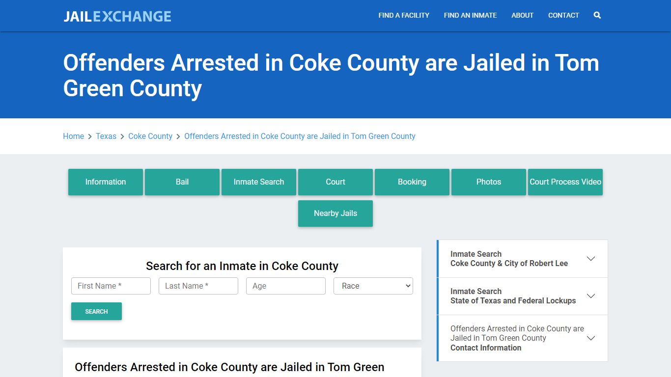 Offenders Arrested in Coke County are Jailed in Tom Green County